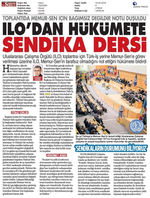 İLO'DAN H&Uuml;KUMETE MEMUR-SEN BAĞIMSIZ DEĞİLDİR