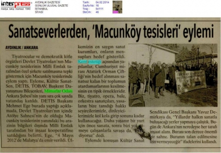 SANATSEVERLERDEN, 'MACUNK&Ouml;Y TESİSLERİ' EYLEMİ...