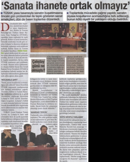 SANATA İHANETE ORTAK OLMAYIZ...