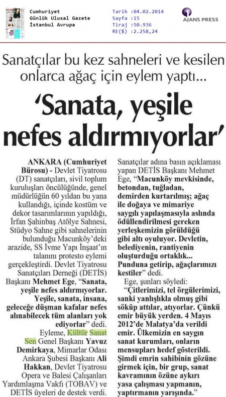 'SANATA, YEŞİLE NEFES ALDIRMIYORLAR'