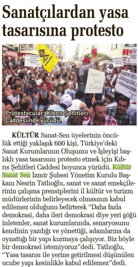SANAT&Ccedil;ILARDAN YASA TASARISINA PROTESTO