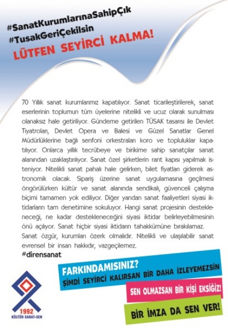 "T&Uuml;SAK" GERİ &Ccedil;EKİLSİN...