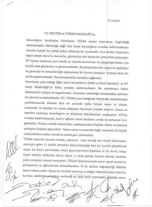 DEVLET TİYATROSU İLE DEVLET OPERA VE BALESİ M&Uuml;D&Uuml;RL&Uuml;KLERİNDEN T&Uuml;SAK HAKKINDA K&Uuml;LT&Uuml;R VE TURİZM BAKANLIĞINA G&Ouml;R&Uuml;Ş...